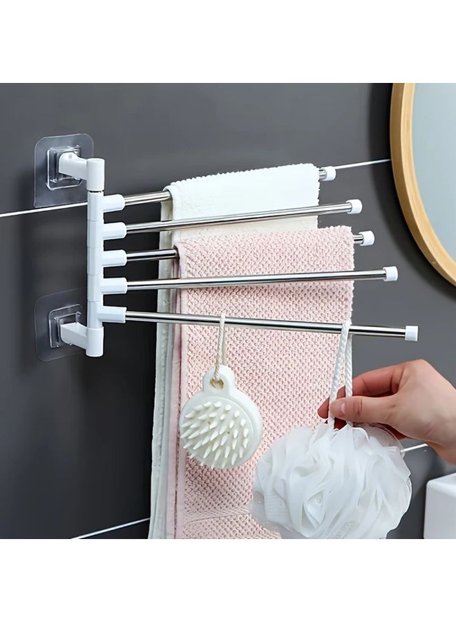 2 Layer Wall Mounted Foldable Stainless Steel Rotating Towel Rack No Drill Installation Space Saving - Image 2